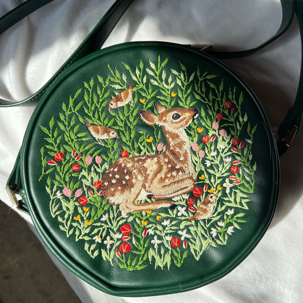 SOLD Fable England embroidered fawn bag